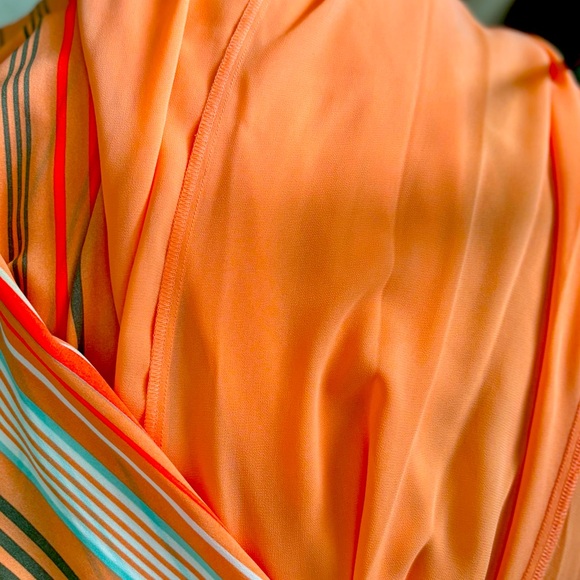 Vince Camuto Beautiful Fall Oranges Asymmetrical Tunic Striped Lined Dress XS/TP - Picture 4 of 16